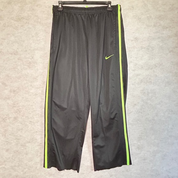 Nike Mens Training Pants Black Neon Green Track Athletic Bottoms - Picture 1 of 7